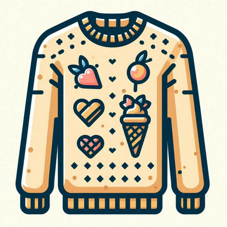Knitted sweater with a pattern of hearts and ice cream. Vector illustration.のイラスト素材
