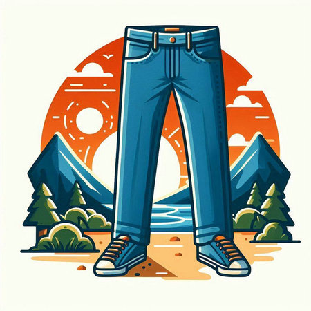 Men's jeans on the background of the mountains. Vector illustration.のイラスト素材