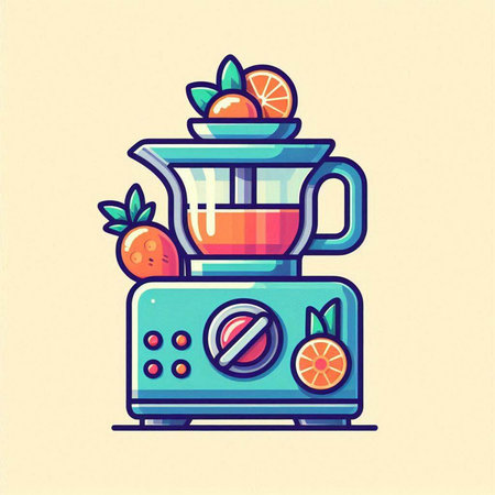 Vector illustration of fruit juicer. Colorful flat line art icon.のイラスト素材