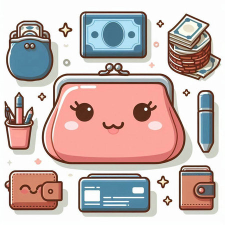 Cute hand drawn purse collection. Cartoon style. Vector illustration.のイラスト素材