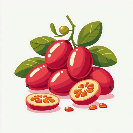 Cranberries with leaves. Vector illustration of berries on white background.のイラスト素材