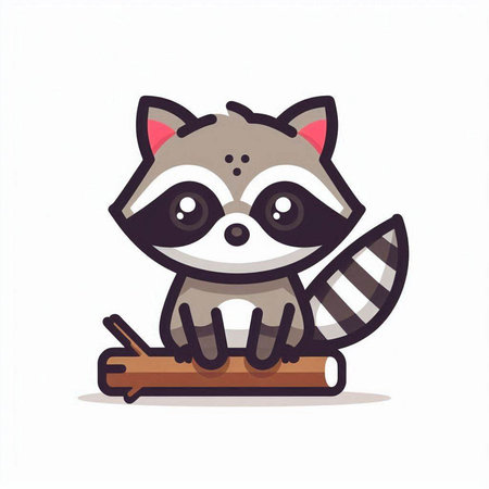 Cute raccoon cartoon character on white background. Vector illustration.のイラスト素材