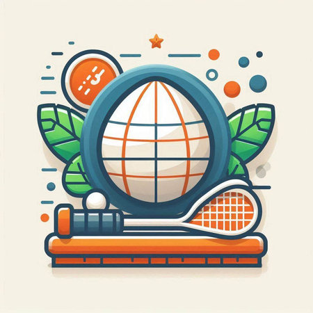 Vector illustration of a tennis racket, ball, racket and tennis racket on a light background.のイラスト素材