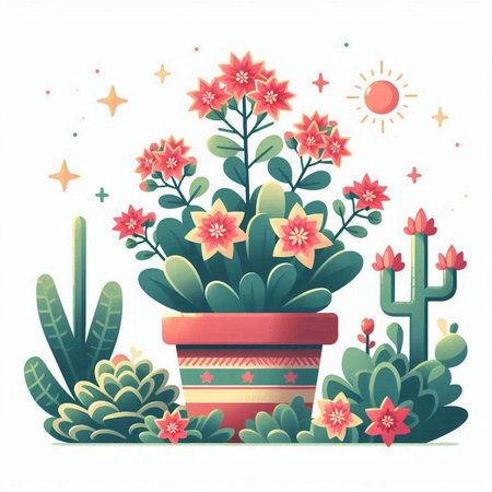 Flowerpot with succulents and cacti. Vector illustration.のイラスト素材