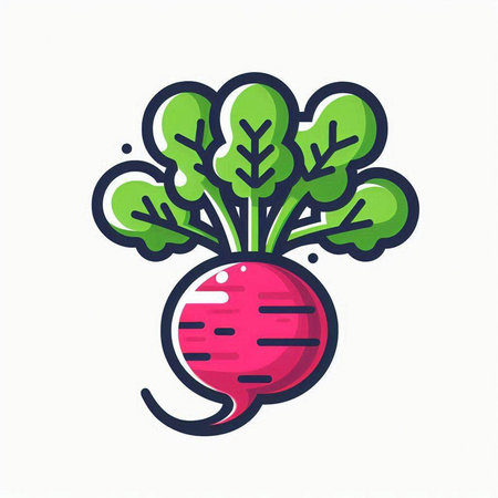Radish icon. Vector illustration of a radish with leaves.のイラスト素材