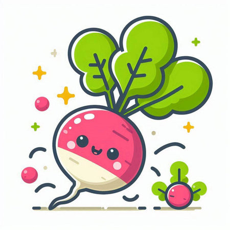 Radish character. Cute kawaii vegetable. Vector illustration.のイラスト素材
