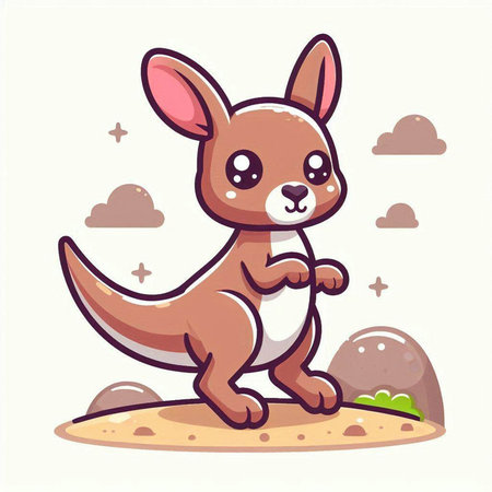 Kangaroo cartoon character standing on the sand. Vector illustration.のイラスト素材