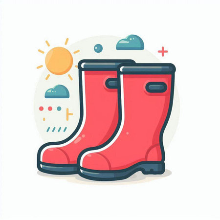 Rubber boots icon. Vector illustration of a pair of red rubber boots.のイラスト素材