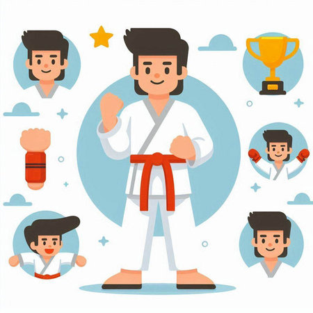 Taekwondo. Vector illustration in flat style. Cartoon character.のイラスト素材