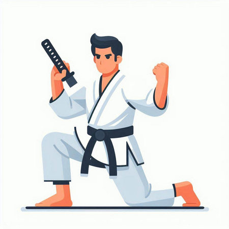 Taekwondo fighter in kimono with katana. Vector illustrationのイラスト素材
