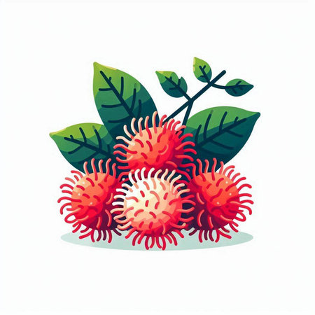 Tropical fruit rambutan. Rambutan vector illustrationのイラスト素材