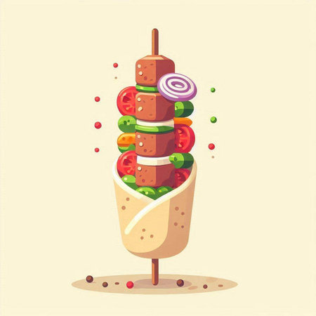 Illustration of a hot dog with vegetables on a stick. Vector illustration.のイラスト素材
