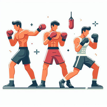 Boxing men. Vector illustration in flat style isolated on white background.のイラスト素材
