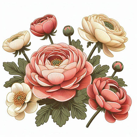 Hand drawn vector illustration of anemone flowers in vintage style.のイラスト素材