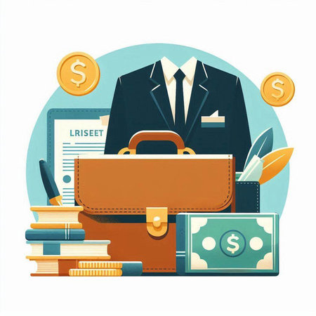 Businessman with briefcase and money. Vector illustration in flat styleのイラスト素材