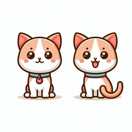 Cute cartoon cat and dog on white background. Vector illustration.のイラスト素材