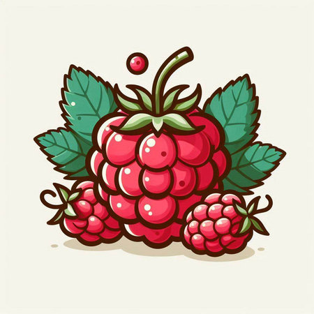 Raspberry with leaves and berries. Vector illustration isolated on white background.のイラスト素材