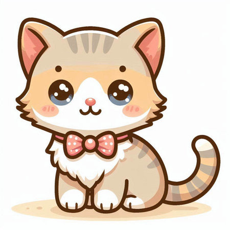 Cute cartoon cat with bow tie isolated on white background. Vector illustration.のイラスト素材