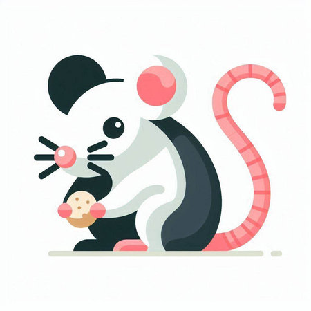 Cute cartoon mouse with a nut in its paws. Vector illustration.のイラスト素材