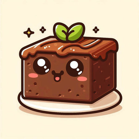 Cute cartoon chocolate cake. Vector illustration of a chocolate cake.のイラスト素材