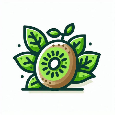 Kiwi fruit with leaves on white background. Vector illustration.のイラスト素材