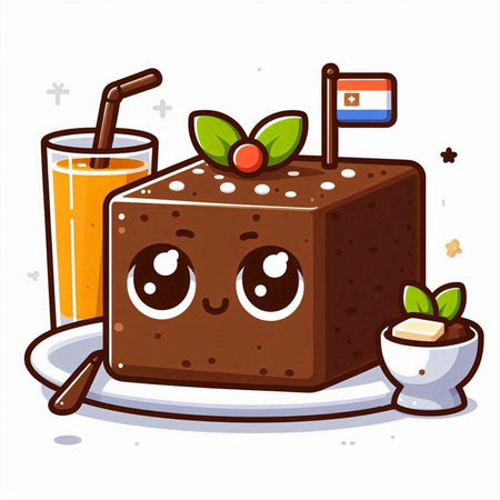 Chocolate cake with flag of Paraguay and orange juice. Vector illustrationのイラスト素材