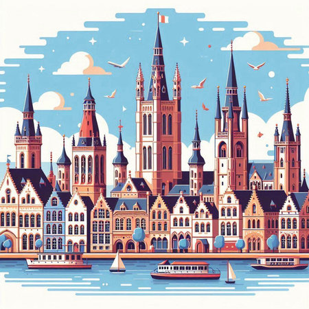Cityscape of the European city of Gdansk, Poland.のイラスト素材