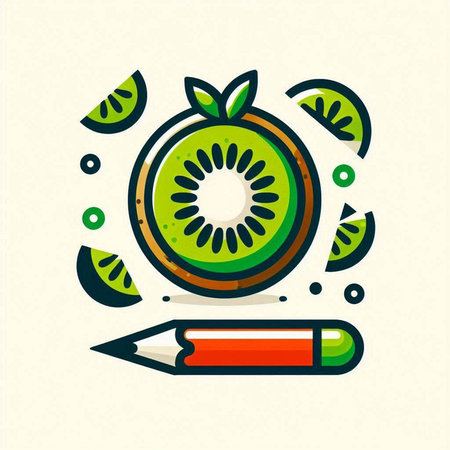 Kiwi fruit and pencil. Vector illustration in flat style.のイラスト素材