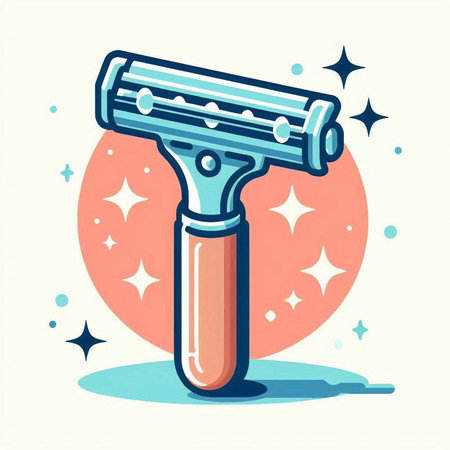 Vector illustration of a razor on a background of a round frame with stars.のイラスト素材