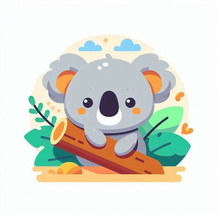 Cute koala with a log on the beach. Vector illustrationのイラスト素材