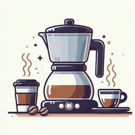 Coffee maker and cup of coffee. Vector illustration in flat styleのイラスト素材