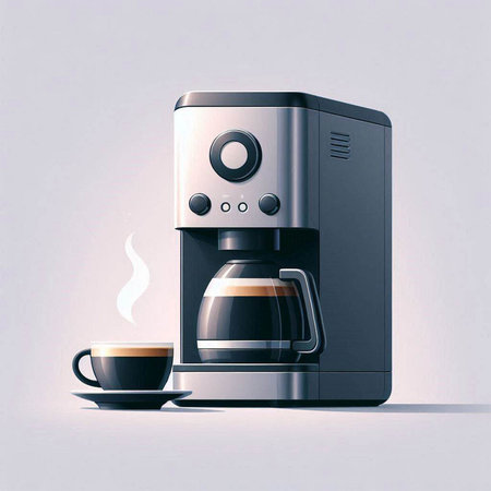 Coffee machine and cup of coffee on a gray background.のイラスト素材