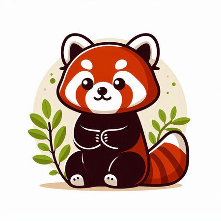Cute red panda sitting on white background. Vector illustration.のイラスト素材