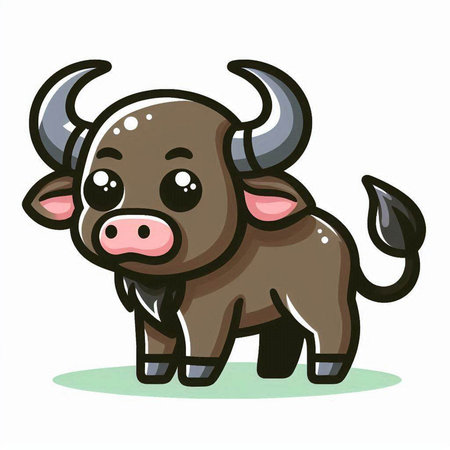 Vector illustration of Cute cartoon buffalo. Isolated on white background.のイラスト素材