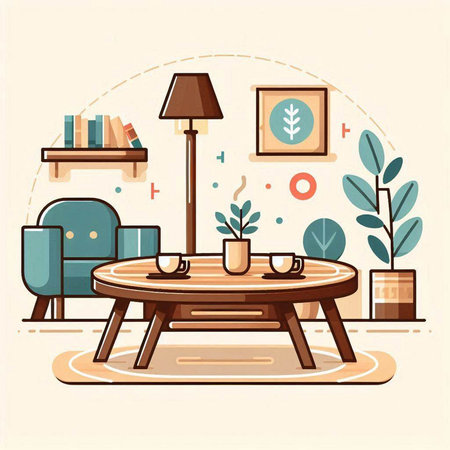 Interior of living room with furniture. Flat style vector illustration.のイラスト素材