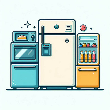 Vector illustration of fridge and freezer in flat style. Isolated object on white background.のイラスト素材