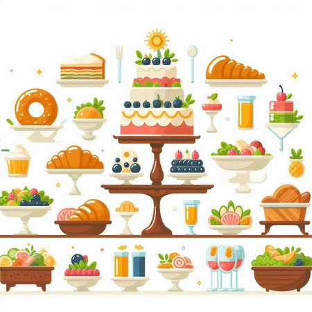 Set of desserts and pastries. Vector illustration in flat style.のイラスト素材