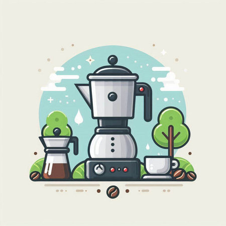 Coffee maker and cup of coffee. Flat vector illustration.のイラスト素材