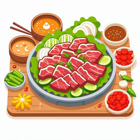 Illustration of japanese shabu shabu on white backgroundのイラスト素材