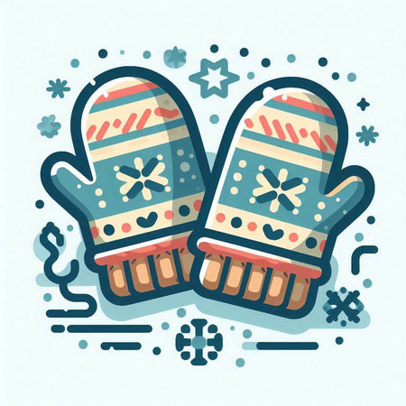 Vector illustration of a pair of knitted mittens with snowflakesのイラスト素材