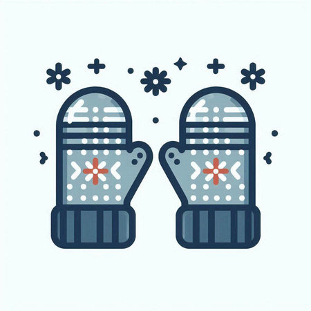 Vector illustration of knitted mittens with snowflakes. Winter clothes.のイラスト素材