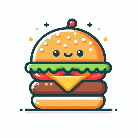 Cute hamburger icon. Fast food symbol. Vector illustration.のイラスト素材