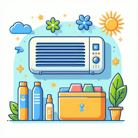Air conditioner flat color vector illustration. Modern style design for web and mobile appのイラスト素材