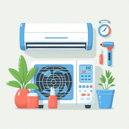 Air conditioner flat vector illustration. Modern home appliance. Cooling and climate control.のイラスト素材