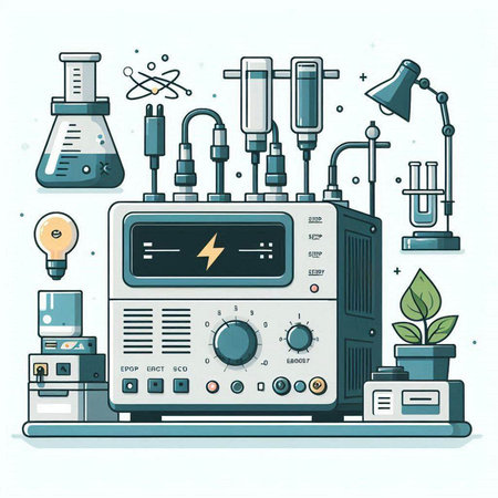Vector illustration of science laboratory equipment. Microscope, test tubes, flasks, beakers.のイラスト素材