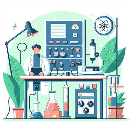 Chemistry laboratory equipment. Science laboratory. Vector illustration in flat styleのイラスト素材