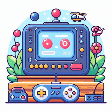 Retro video game console with buttons and buttons. Vector illustration.のイラスト素材