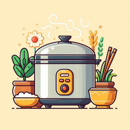 Vector illustration of a big electric rice cooker in a flat style.のイラスト素材