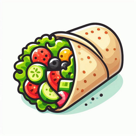 Vector illustration of tortilla wrap with vegetable salad in cartoon style.のイラスト素材