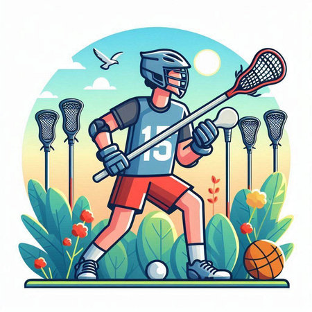 Lacrosse player with a stick and ball. Vector illustration.のイラスト素材